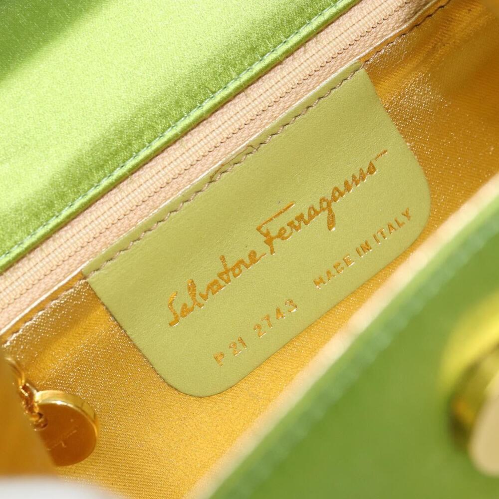 Salvatore Ferragamo Shoulder Bag Satin Green Auth 161011 - Picture 12 of 16